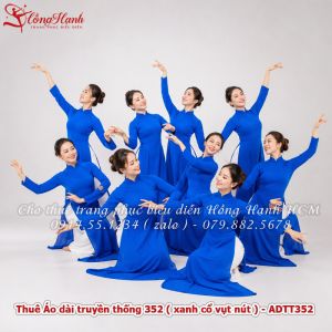 Thuê Áo dài truyền thống 352 ( xanh cổ vụt nút ) - ADTT352