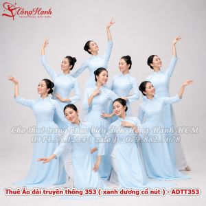 Thuê Áo dài truyền thống 353 ( xanh dương cổ nút ) - ADTT353