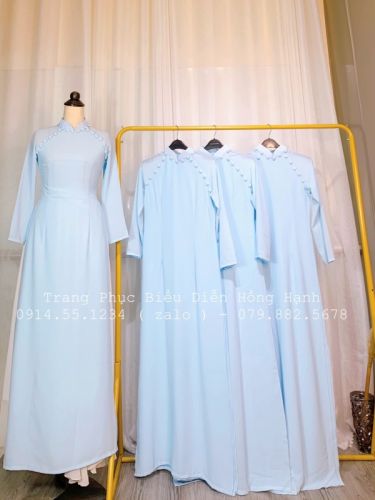 Thuê Áo dài truyền thống 353 ( xanh dương cổ nút )