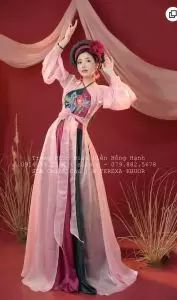 Áo Tứ Thân Thiết kế - Hồng Yếm Hồng Đen Họa Tiết Hoa Hồng