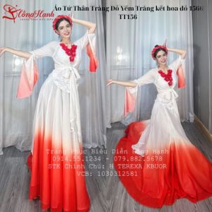 Áo Tứ Thân Trắng Đỏ Yếm Trắng kết hoa đỏ 156 - TT156