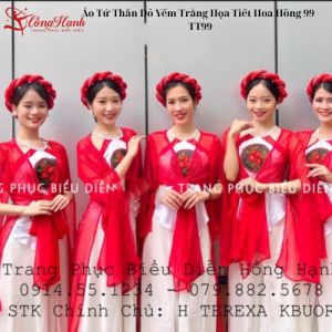 Áo Tứ Thân Đỏ Yếm Trắng Họa Tiết Hoa Hồng 99 - TT99