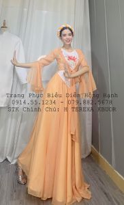 Áo Tứ Thân Cam Yếm Trắng Họa Tiết Hoa 18 - KTT18