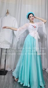 Áo Tứ Thân Trắng Xanh Dương Pastel Yếm Trắng Họa Tiết Hoa 107 - TT107