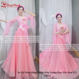 Áo Tứ Thân Hồng Phấn Yếm Trắng Họa Tiết Hoa 125 - TT125