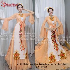 Áo Tứ Thân Cam Yếm Trắng họa tiết Cá Chép Hoa 117  - TT117