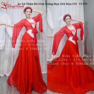 Áo Tứ Thân Đỏ Yếm Trắng Họa Tiết Hoa 119 - TT119