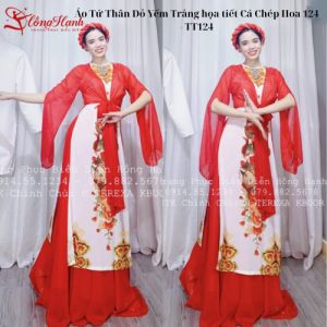 Áo Tứ Thân Đỏ Yếm Trắng họa tiết Cá Chép Hoa 124 - TT124