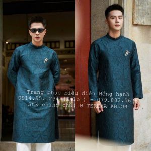 Áo Dài Nam Cách Tân Gấm Vân Nổi Màu Xanh cổ vịt - ADN202