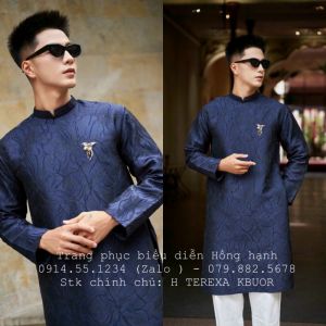 Áo Dài Nam Cách Tân Gấm Vân Nổi Màu Xanh Navy - ADN200
