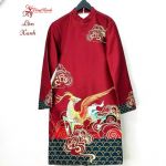 Áo Dài Cách Tân Nam Màu Đỏ Thêu Kỳ Lân Xanh - ADN250