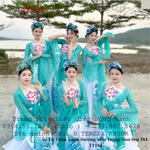 Áo Tứ Thân Xanh Dương Yếm Trắng Hoa Sen 184 - TT184