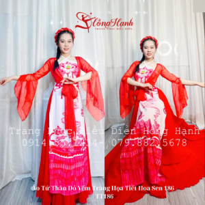 Áo Tứ Thân Đỏ Yếm Trắng Họa Tiết Hoa Sen 186 - TT186