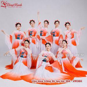 Váy múa trắng đỏ tay loe 304 - VM304