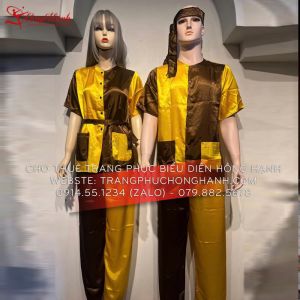 Thuê Áo bà ba nam - nữ màu vàng nâu 90 ( chưa kèm khăn rằn )