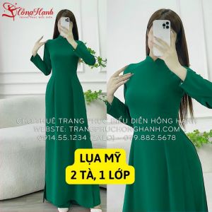Cho thuê áo dài trơn màu xanh lá