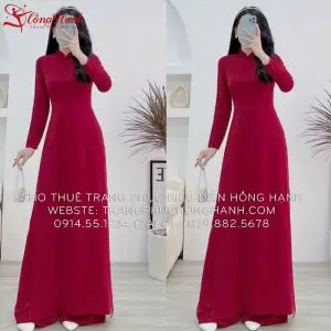 Cho Thuê Áo Dài Trơn Màu Đỏ Đô