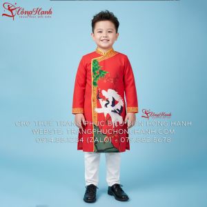 Cho Thuê Áo Dài Bé Trai Màu đỏ họa tiết