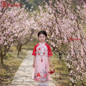Áo dài bé Gái màu đỏ 05