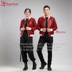 Cho Thuê trang phục nhảy hiện đại Nam - Nữ kim sa đỏ