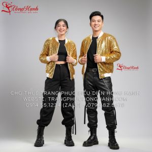 Cho Thuê trang phục nhảy hiện đại Nam - Nữ kim sa vàng
