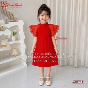 Áo dài bé Gái màu đỏ 11 - ADTE11